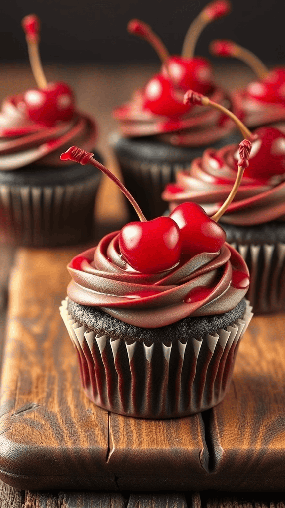 Chocolate cupcakes with cherry topping