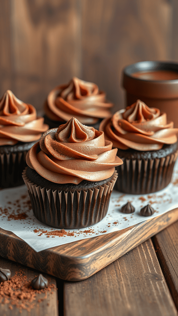 Mocha chocolate cupcakes with creamy frosting