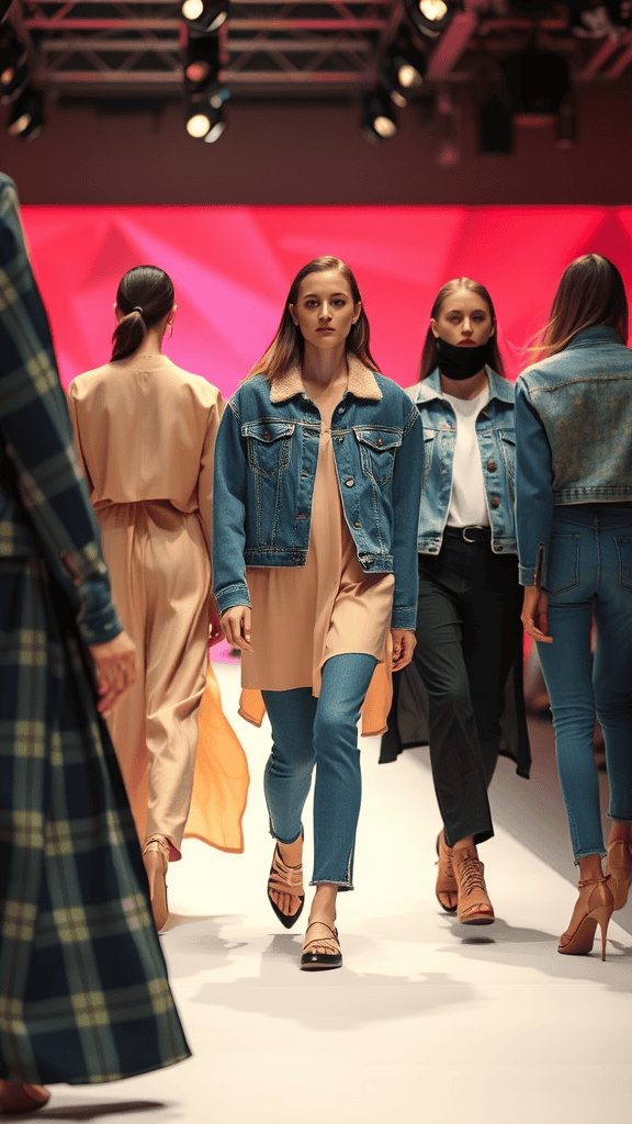 Models showcasing a variety of textured outfits on a fashion runway.